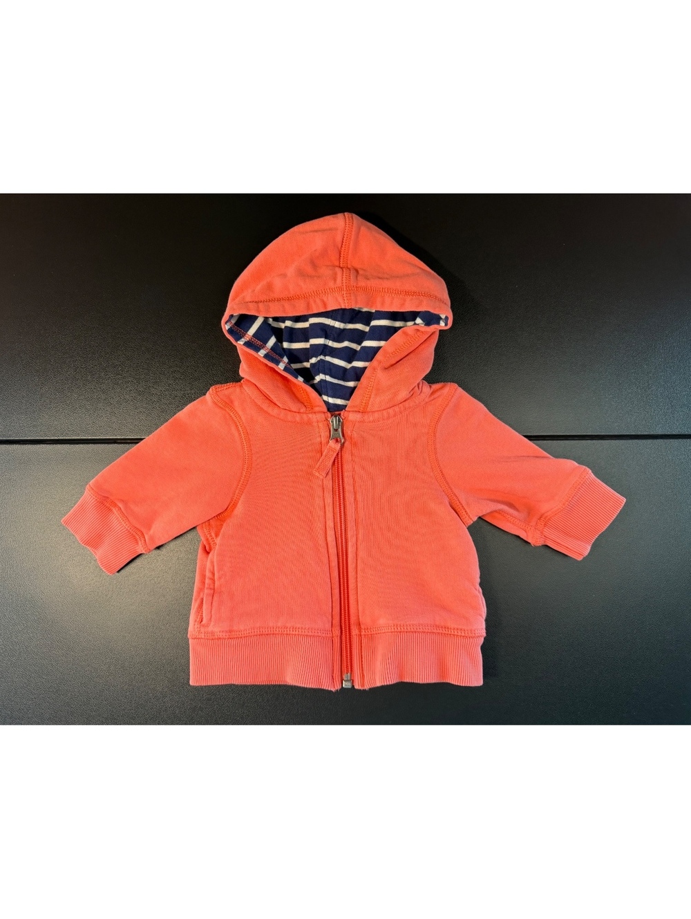 Hanna Andersson Baby Hoodie 0-3M 50 Coral Orange Zip Up Striped Hood Cotton